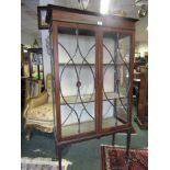 Antique Two Door Display Cabinet Mahogany with Crossbanded Decoration 4ft Wide x 6ft High