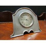 Art Deco Solid Silver Desk Clock with Domed Top Motif Decoration