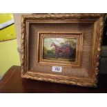 Gilt Framed Oil on Canvas of Equine Interest 5 Inches High x 7 Inches Wide