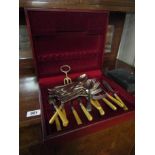 Cased Set of Cutlery with Bone Handles in Velvet Lined Box and Others As Photographed