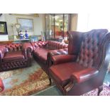 Three Piece Chesterfield Suite to Include Wing Back Arm Chair
