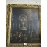 Old Master School Oil on Canvas Depicting Interior Scene with Figures 30 Inches High x 20 Inches