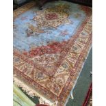 Persian Pure Wool Duck Egg Blue Rug with Central Medallion and Foliate Border 90 Inches Wide x 125