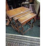 Antique Nest of Three Side Tables on Cabriole Supports with Carved Foliate Detailing