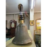 Large Georgian Brass Bell with Turned Handle Engraved with Makers Mark 11 Inches High Approximately