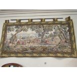 Antique French Wall Hanging with Traditional Scenes 33 Inches High x 70 Inches Wide