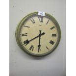 Antique Brass Bound Ships Clock of Large Size with Roman Numeral Decorated Dial 14 Inches Wide