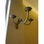 Pair of Antique Brass Three Branch Wall Sconces with Religious Inscriptions One Photographed