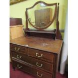 Edwardian Inlaid Mahogany Four Drawer Dressing Table with Shield Shaped Mirror 36 Inches Wide x 43