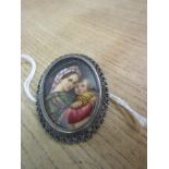 Antique Solid Silver Mounted Brooch with Painted Miniature Portrait Contained Within