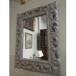 Contemporary French Grey Wall Mirror with Carved Foliate Surrounds
