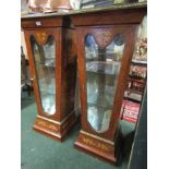 Pair of Kingwood Glazed Pier Cabinets with Marble Inset Tops 23 Inches Wide x 52 Inches High