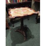 William IV Rosewood Tapestry Inset Side Table on Ornately Carved Base 31 Inches High x 22 Inches