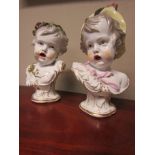 Pair of Antique Samson Porcelain Figures of Children with Floral Garlands above Gilt Decorated