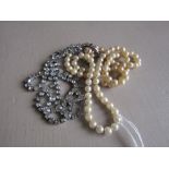 Single Strand Pearl Necklace and Vintage Diamante Necklace