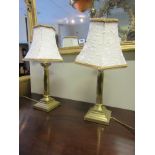 Pair Cast Brass Corinthian Column Table Lamps Each 22 Inches High
