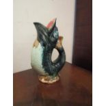 Collectable Porcelain Fish Motif Jug with Shaped Handle and Open Form Upper 11 Inches High