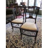 Pair of Edwardian Side Chairs with Marquetry Decoration and Sabre Supports Each 34 Inches High