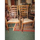 Antique Set of Six Ladder Back Chairs with Floral Decorated Needlepoint Seats