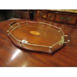 Antique Serving Tray with Full Brass Gallery and Scroll Motif Handles