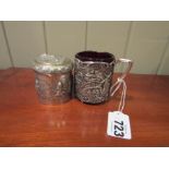 Two Antique Oriental Solid Silver Items One with Ruby Liner