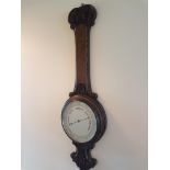 Antique Banjo Barometer with Carving to Obverse 34 Inches Long