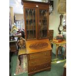 Antique Neat Form Mahogany Inlaid Bureau Secetaire Bookcase 27 Inches Wide x 75 Inches High