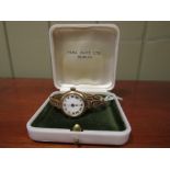 Ladies 9 Ct Gold Watch with Enamel Face and Roman Numeral Dial