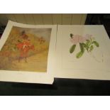 Fine Art Lithographs Hunting Scene Another Botanical Interest Wendy Walsh Both Signed 26 Inches High