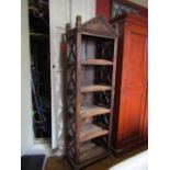 Antique Indian Open Form Carved Shelf Cabinet with Upper Pediment Decoration 22 Inches Wide x 6ft