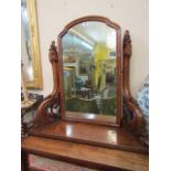 William IV Figured Walnut Dressing Mirror of Good Size with Shaped Side Supports