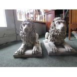 Pair of Lions Resting Upon Bases 12 Inches Wide