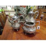 Victorian Silver Plated Tea Service with Cartouche Decoration and Avian Motifs