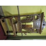 Antique Oak Carved Hallstand in Gothic Revival Form Flanked with Dragon Motifs 41 Inches Wide x 28