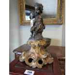 Early Nineteenth Century Bronze Figure of Cherub Mounted on Well Cast Ormolu Base of Naturalist Form