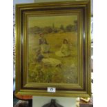 William Affleck Girls in Meadow Oileograph in Gilded Frame 16 Inches High x 12 Inches Wide