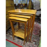 Edwardian Satin Wood Nest of Tables with Marquetry Inlaid Decoration 22 Inches Wide x 28 Inches