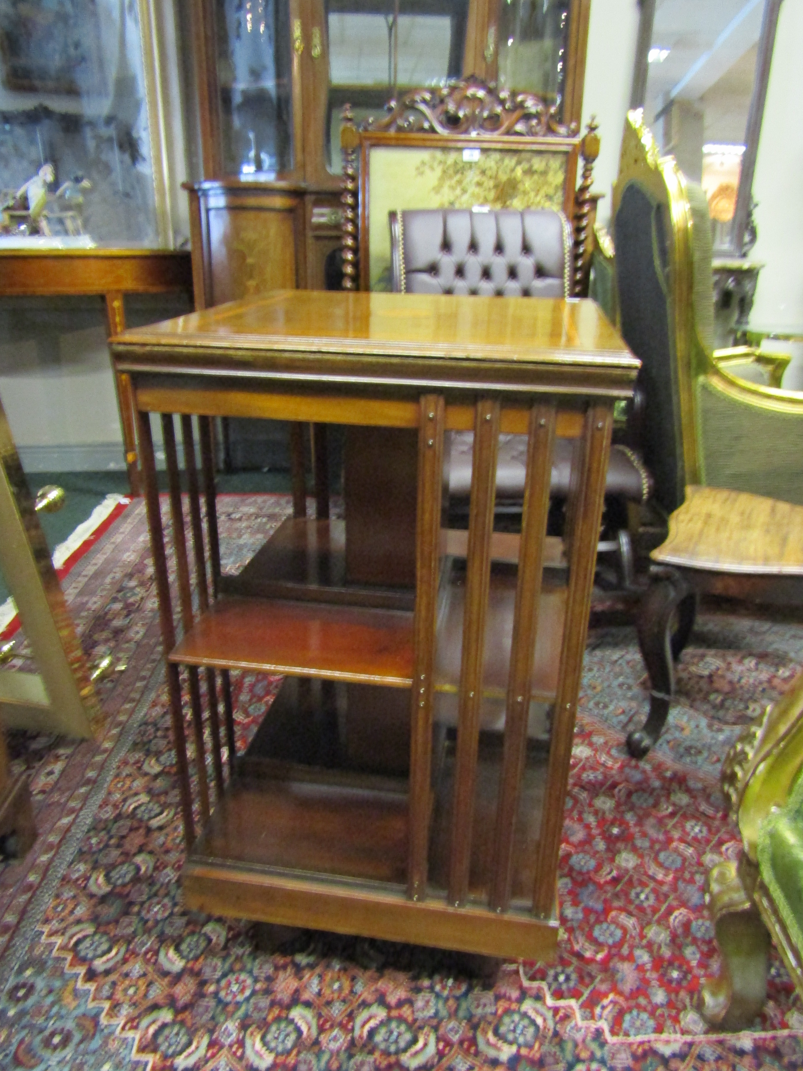 Edwardian Revolving Bookcase with Marquetry Decoration on Swept Supports 19 Inches Wide x 33