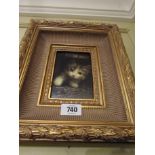 Gilt Framed Painting of Kitten Oil on Board in Gilded Frame 7 inches High x 5 Inches Wide
