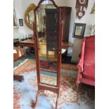 Antique Mahogany Cheval Mirror on Swept Supports 16 Inches Wide x 64 Inches High
