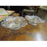 Pair Antique Silver Plated Rococo Form Trinket Dishes with Intricate Pierced Galleried Decoration