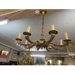 Antique Brass Continental Hanging Chandelier with Shaped Branches