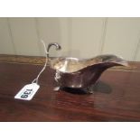 Irish Solid Silver Sauce Boat Standing on Three Shaped Feet with Flying C Scroll Handle