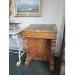 Antique Walnut Davenport with Shaped Carved Legs & Leather Insert with Embossing 22 Inches Wide x 33