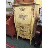 French Early Nineteenth Century Secretaire with Drawers to Apron Painted Floral Motifs 28 Inches