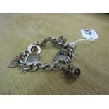 Vintage Solid Silver Curb Link Charm Bracelet with Charms