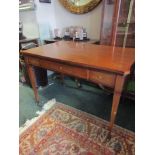 Victorian Satinwood Center Table with Marquetry Decoration Slender Tapered Supports 42 Inches Wide x