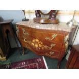 Antique Louis XV Serpentine Front Chest With Marble Top and Ormolu Mounts Marquetry Decorated 39