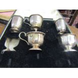 Five Solid Cased Silver Plated Cruets Antique with Beaded Surrounds Each 3 Inches High