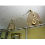 Pair of Vintage Tulip ceiling Lights with Frosted Glass and Brass Fittings